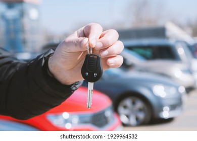 Man in front of the new car and holding keys, High quality 4k footage