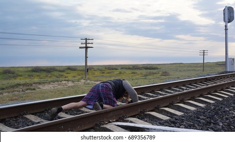 Man in front of train