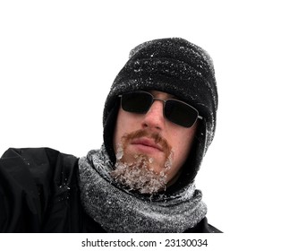 Man With Frozen Beard Isolated On White