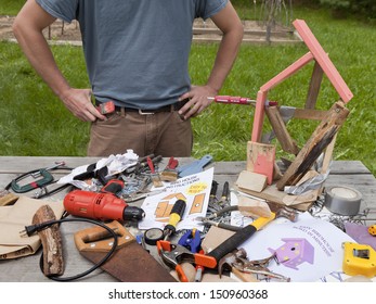 A Man Is Frustrated And Angry At Building A Bad Birdhouse.