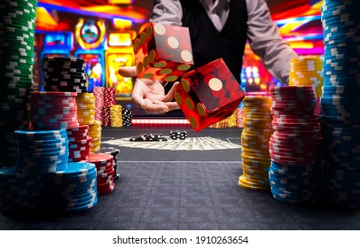 Man Gambling At The Craps Table At The Casino - Selective Focus