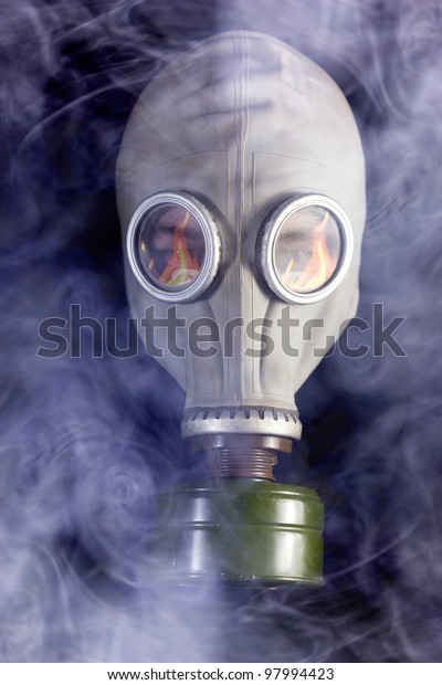 Man Gas Mask Smoke Around Fire Stock Photo (Edit Now) 97994423