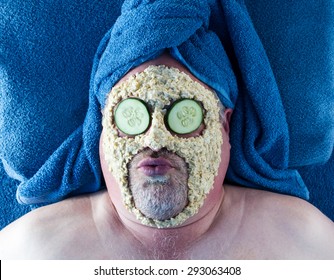 Man Getting Facial With Silly Facial Expression