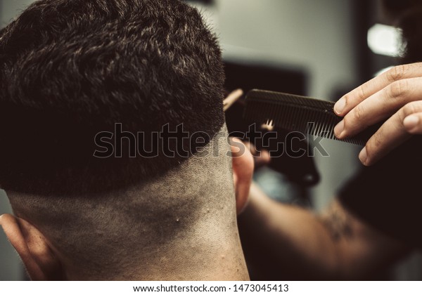Man Getting Modern Haircut Vintage Barber Stock Photo Edit