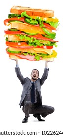 Man And Giant Sandwich On White