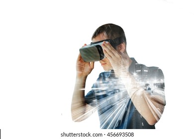 The Man With Glasses Of Virtual Reality. Future Technology Concept.