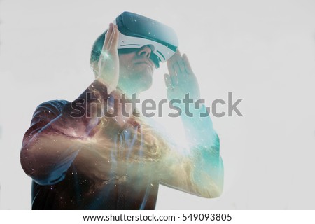 The man with glasses of virtual reality. Future technology concept.