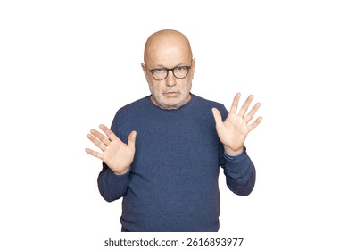a man with glasses while arguing gesturing with his hands on a transparent background