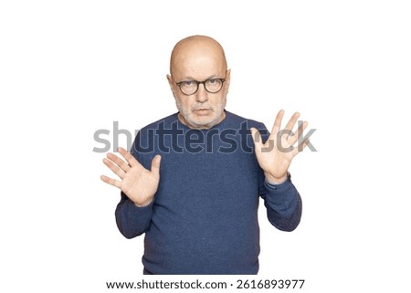 a man with glasses while arguing gesturing with his hands on a transparent background