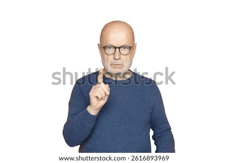 a man with glasses while arguing while pointing his finger on a transparent background