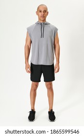 Man In A Gray Sleeveless Hoodie Activewear