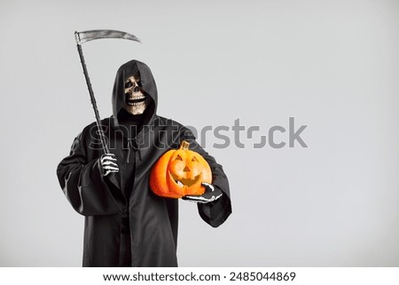 Similar – Image, Stock Photo Scythes; a man with a scythe in the garden.