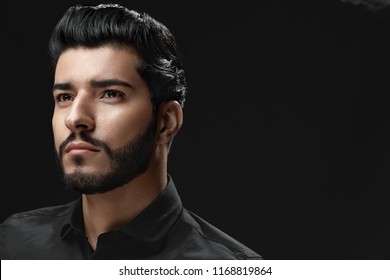 Man With Hair Style, Beard And Beauty Face Fashion Portrait