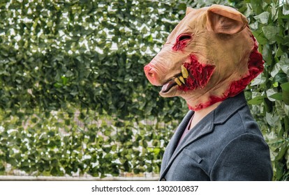 Man With Halloween Pig Mask