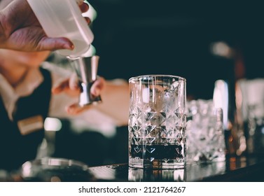 Man Hand Bartender Making Cocktail In Bar