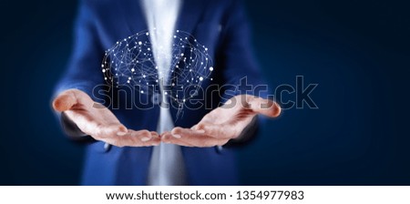 man hand brain in screen