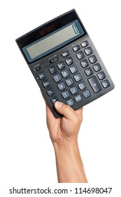 Man Hand With Calculator Isolated On White Background