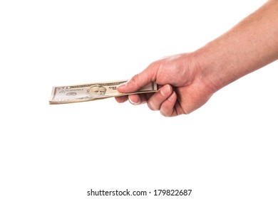 Man Hand With Dollars Isolated On A White Background