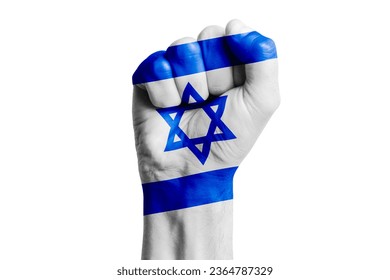 Man hand fist of ISRAEL flag painted. Close-up