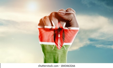 Man Hand Fist Of Kenya Flag Painted