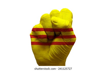 Man Hand Fist Painted Country Flag Of South Vietnam