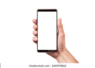 Man Hand Holding Black Smartphone Isolated On White Backgrounds