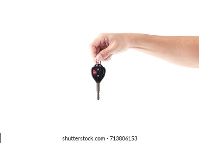 Man Hand Holding Car Keys Isolated On White Background