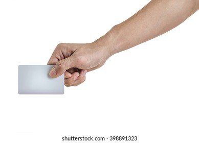 Man Hand Holding Credit Card,ATM Card , Isolated On White Background