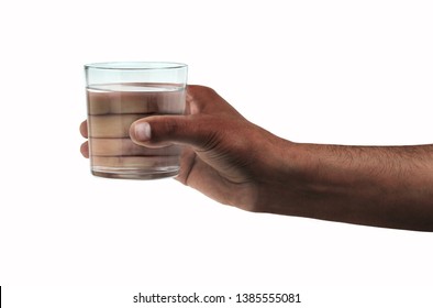 Man Hand Holding A Glass With Water Isolated On A White Background