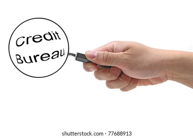 Man Hand Holding Hand Lens Or Magnifying Glass Checking On Credit Bureau