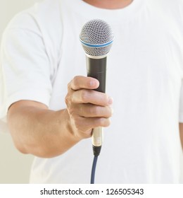 Man Hand Holding  Microphone
