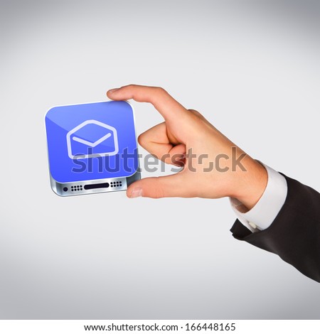 Man hand holding object. Mail icon. High resolution