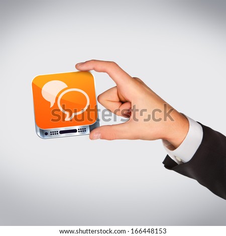 Man hand holding object (message icon) High resolution