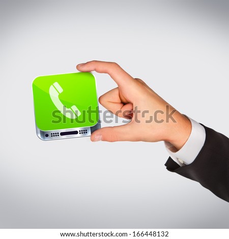 Man hand holding object. Phone icon. High resolution