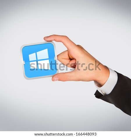 Man hand holding object. Window icon. High resolution 