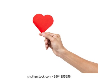 Man Hand Holding Red Heart Isolated On A White Background With Clipping Path