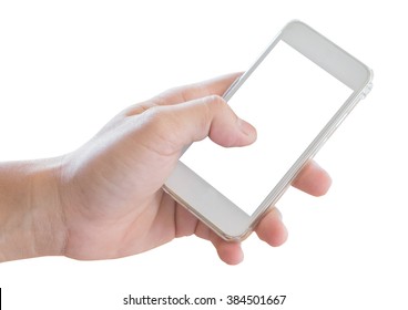 Man Hand Holding Smartphone Isolated Clipping Path Inside