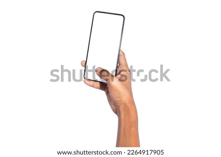 Man hand holding smartphone isolated on white background, clipping path Stock photo © 