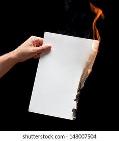 Man Hand Holding White Burned Paper