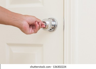 Man Hand Lock Door Knob