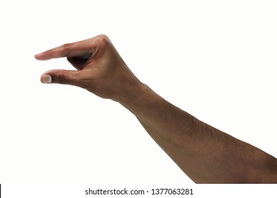Man hand making the symbol that means pick up on white background