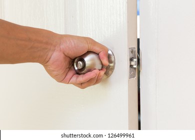 Man Hand Open Door Knob