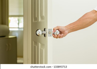 Man Hand Open Door Knob