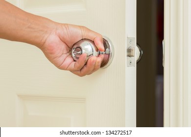 Man Hand Open Door Knob