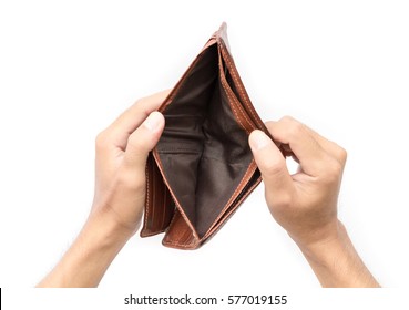 Man hand open an empty wallet on white background - Shutterstock ID 577019155
