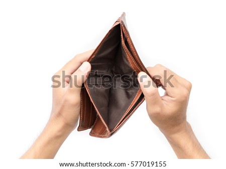 Man hand open an empty wallet on white background