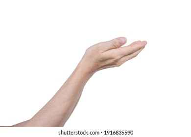 Man hand with open palm hope, helping, Isolated on white background.