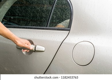 Man Hand Is Opening Car Door Go Out To Do Errands