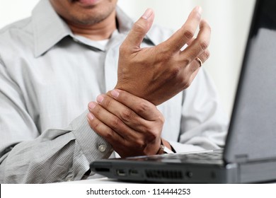 Man with hand pain.Close up.