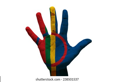 Man Hand Palm Painted Flag Of Sami People